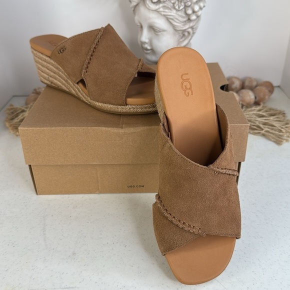 UGG Taia Wedge Slide Sandals - Suede (For Women) Chestnut Sz 8 - Picture 13 of 13